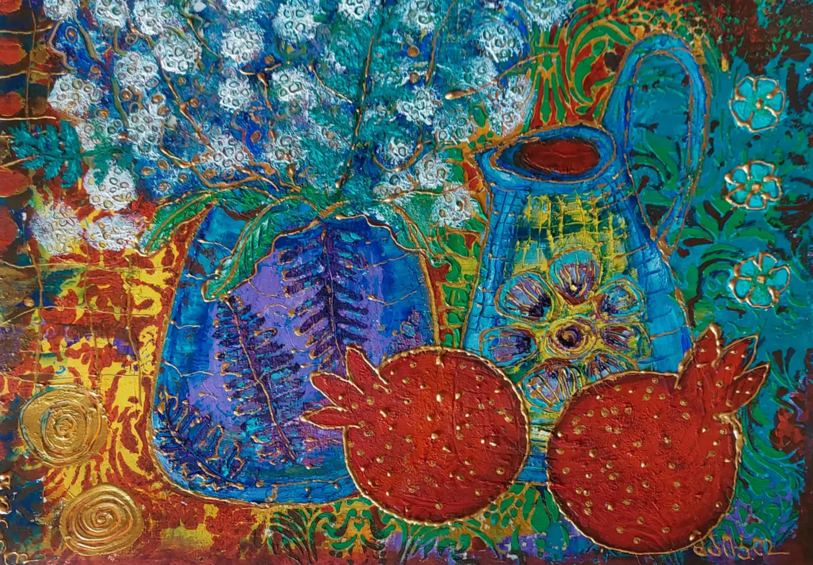 Blue Vases and Pomegranates