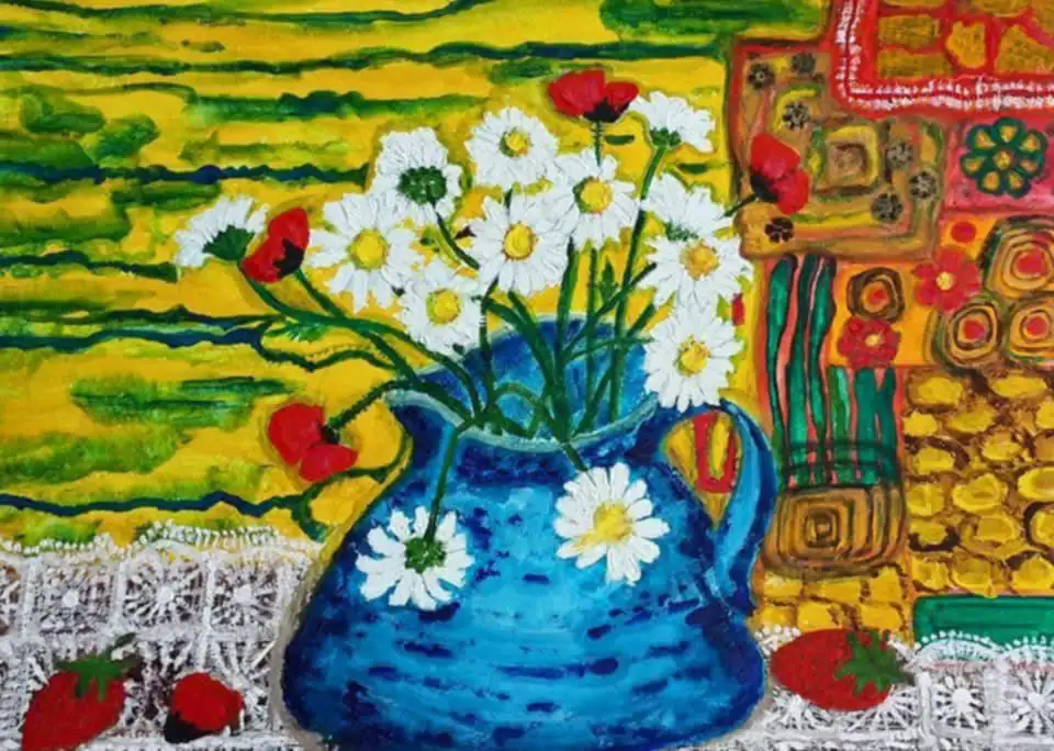 Daisies in a Blue Jug