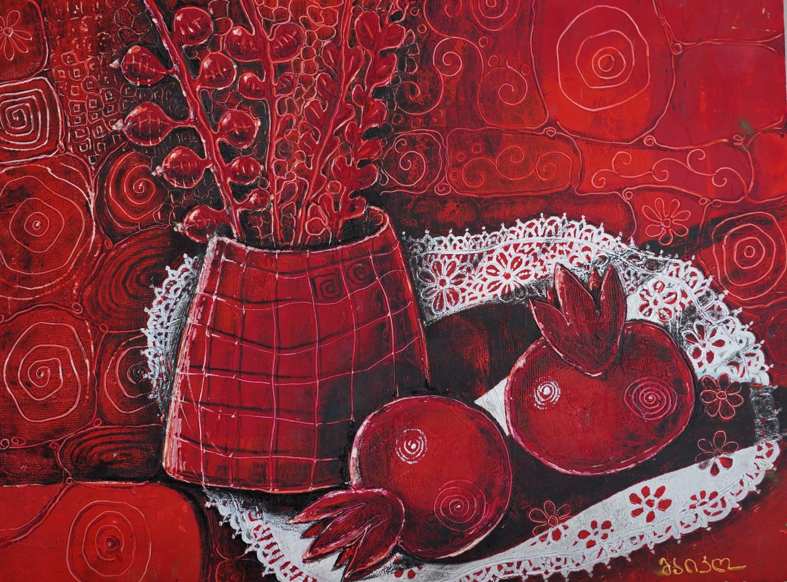 Red Still Life with Pomegranates